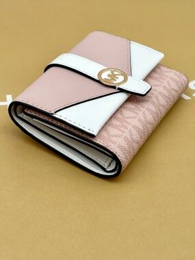 Michael Kors Blush Pink and White MK Signature Compact Wallet
